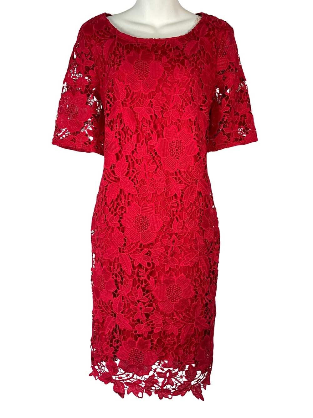 Trulli Red Floral Lace Sheath Dress Short Sleeve Size in Discription